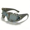 Cyberpunk Y2K Frameless Punk Flash Diamond Sunglasses Metal Ring Rivet Retro Futuristic Party Sunglasses