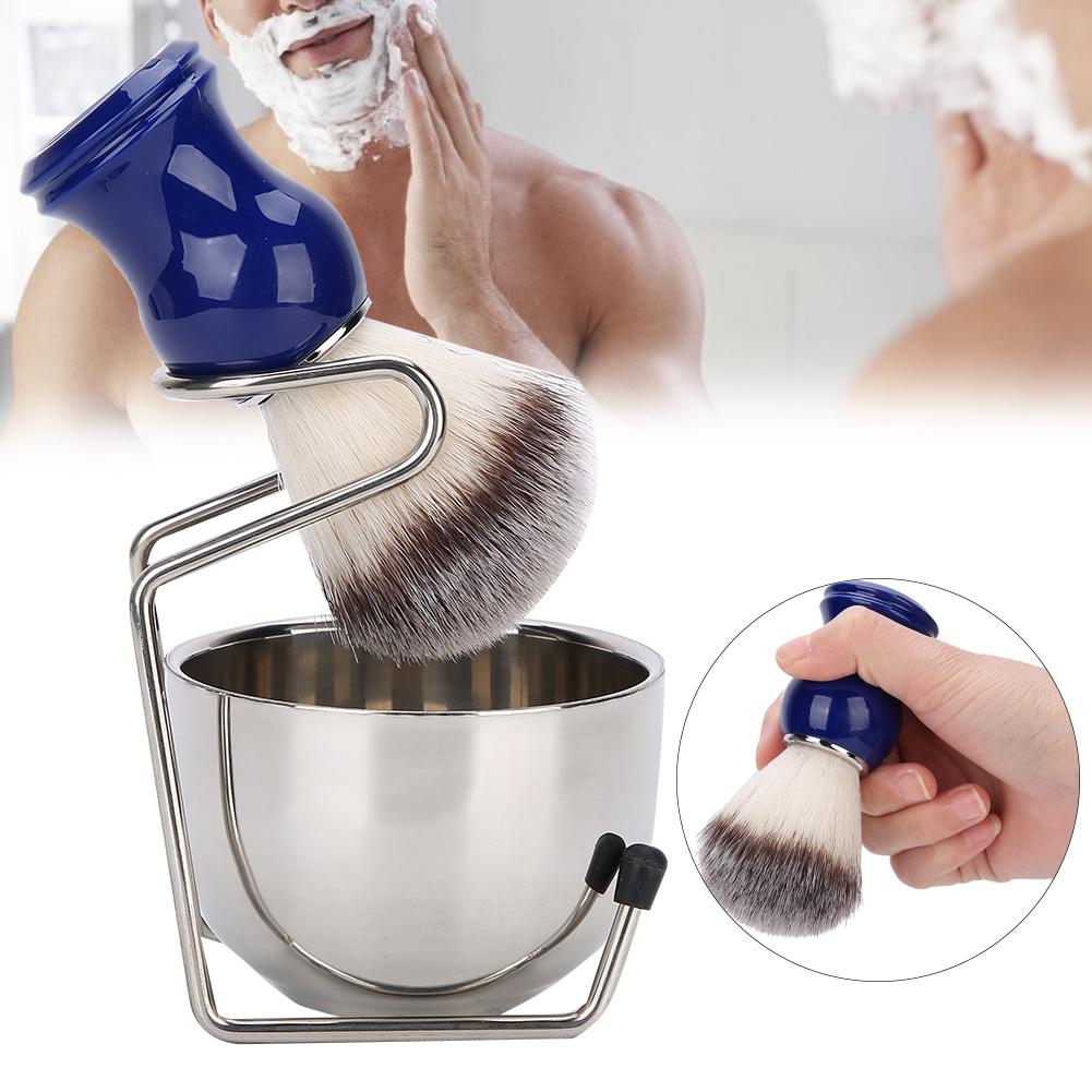 3pcs  Set Beard Shaving Brush Beard Brush Bowl Stand Set Stainless Steel Beard Shaving Kit