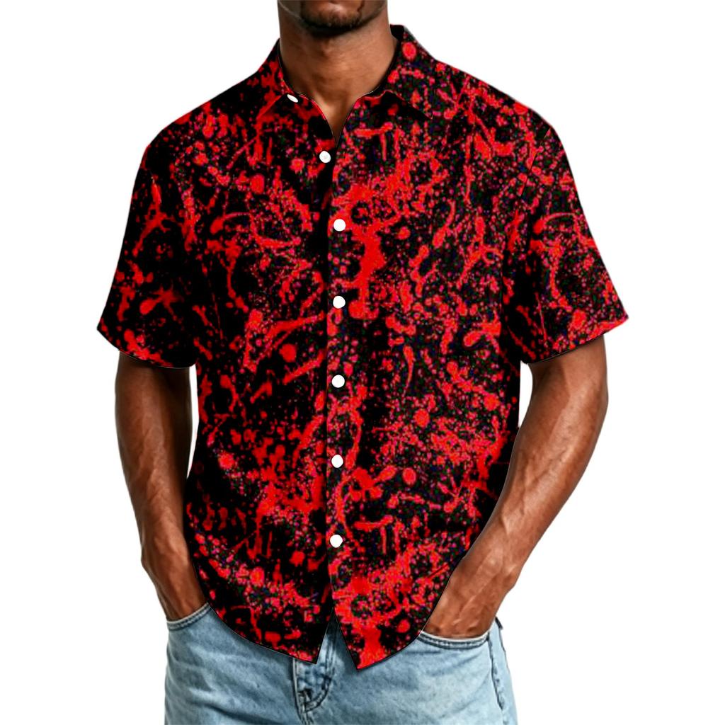 Men's Casual Short Sleeve Button Down Shirt Halloween Themed Printed Top Lightweight Breathable Fabric Relaxed Fit