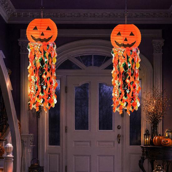 Pumpkin Paper Lanterns, Front Door Hanging Decor for Home Party Festival, Reusable Halloween Party Supplies Props
