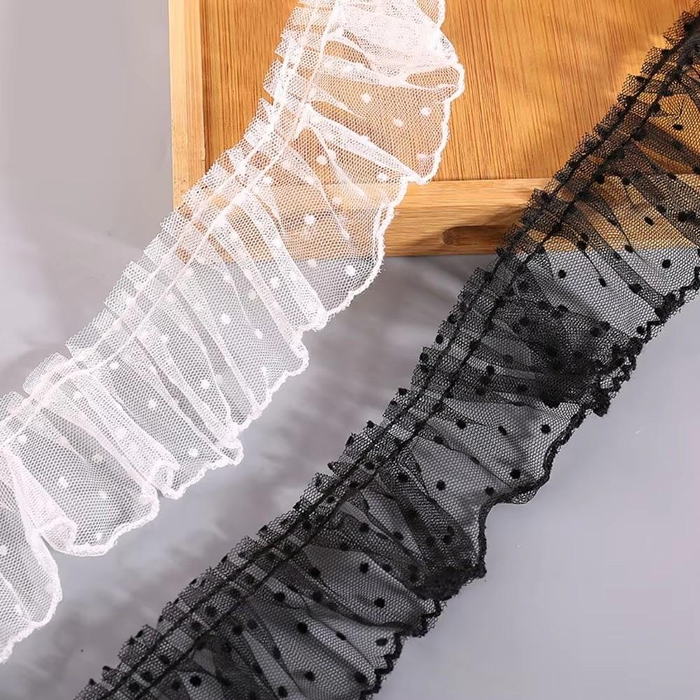 Black/White Mesh Lace Trim Elegant Lace Fabric Ribbon Polka Dot Mesh Ribbon  Lolita Decoration
