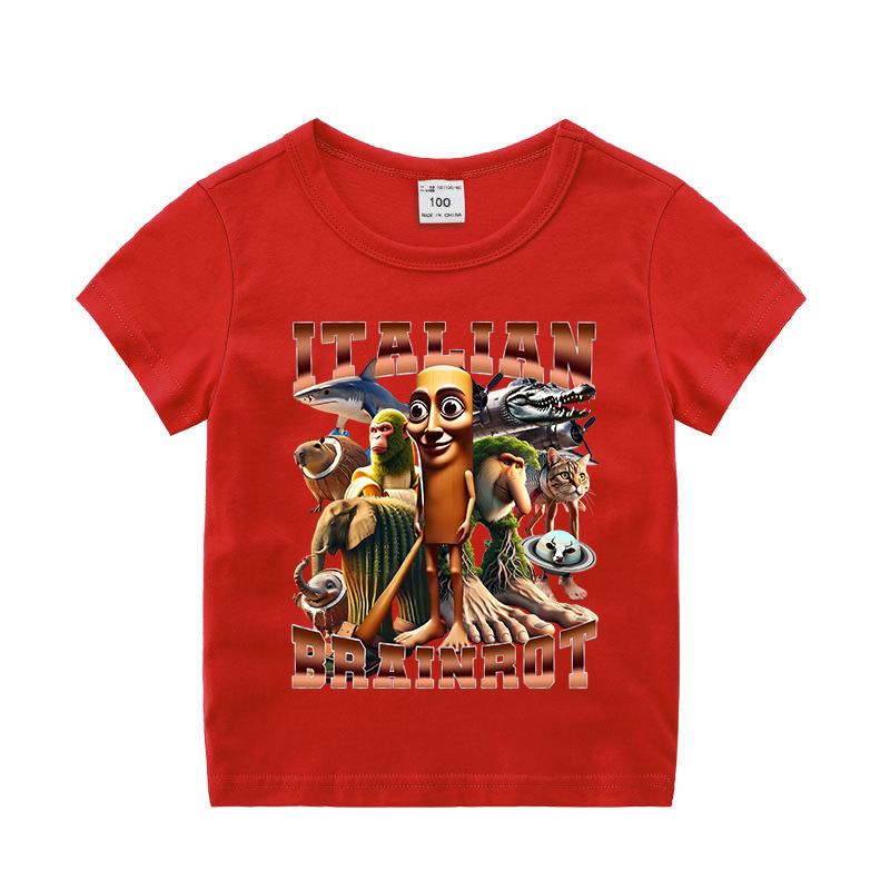

Italian Brainrot Boy Short Sleeve Tops Girl Summer Clothing Tung Tung Tung Sahur Cotton T-shirt Funny Meme Cartoon Cute Tee 2025 110