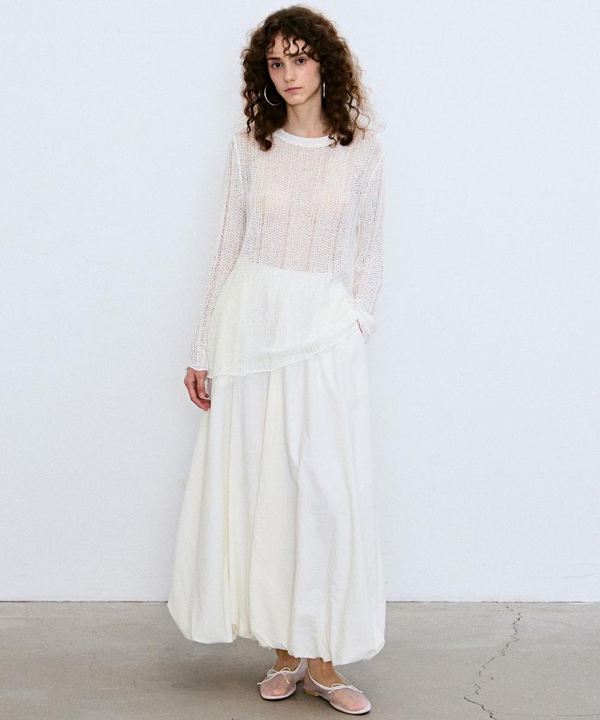 Nigaennikol Embroidery Net Pullover Knit Top_Ivory