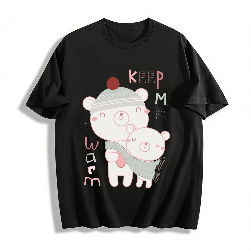 Keep Me Warm Parent-child Bear Print Kids Top Soft Cozy Autumn Winter Warm Children's Wear Pure Cotton T-shirt