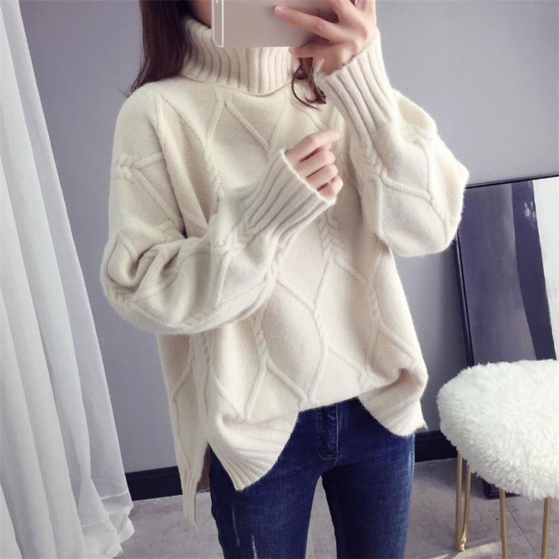 Thicken Warm High Collar Sweater for Women Pullovers Casual Loose Bottoming Tops Knitwears Clothes