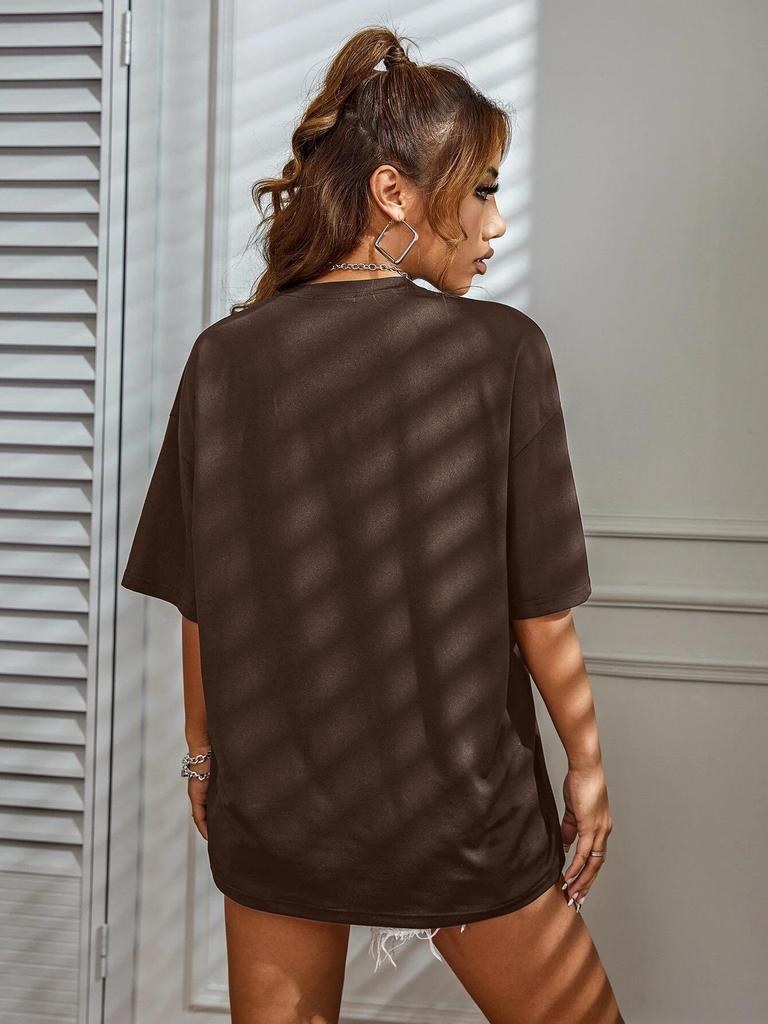European & American Women's Multi-color Casual T-shirt: Round Neck, Short Sleeve, Simple Fashion with Solid Color and Printed Design.