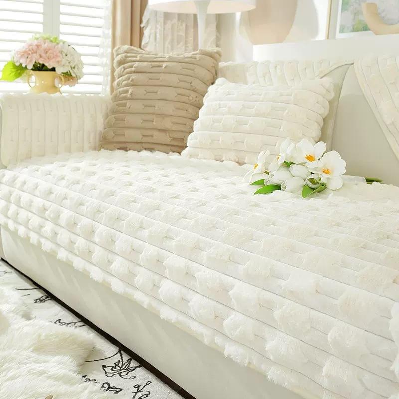 Rabbit Plush New Chinese Sofa Cushion Winter Thickening Non-slip New Sofa Cover Cover Towel