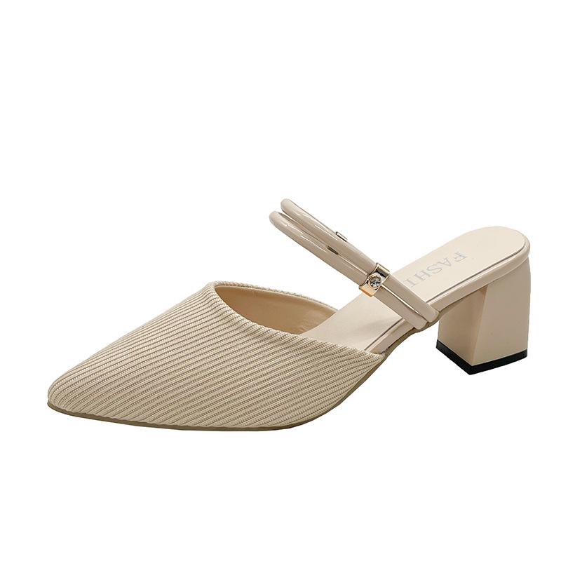 2025 Women's Chunky Heel Fly Knit High Heels: Fashionable, Breathable Two-Wear Sandals