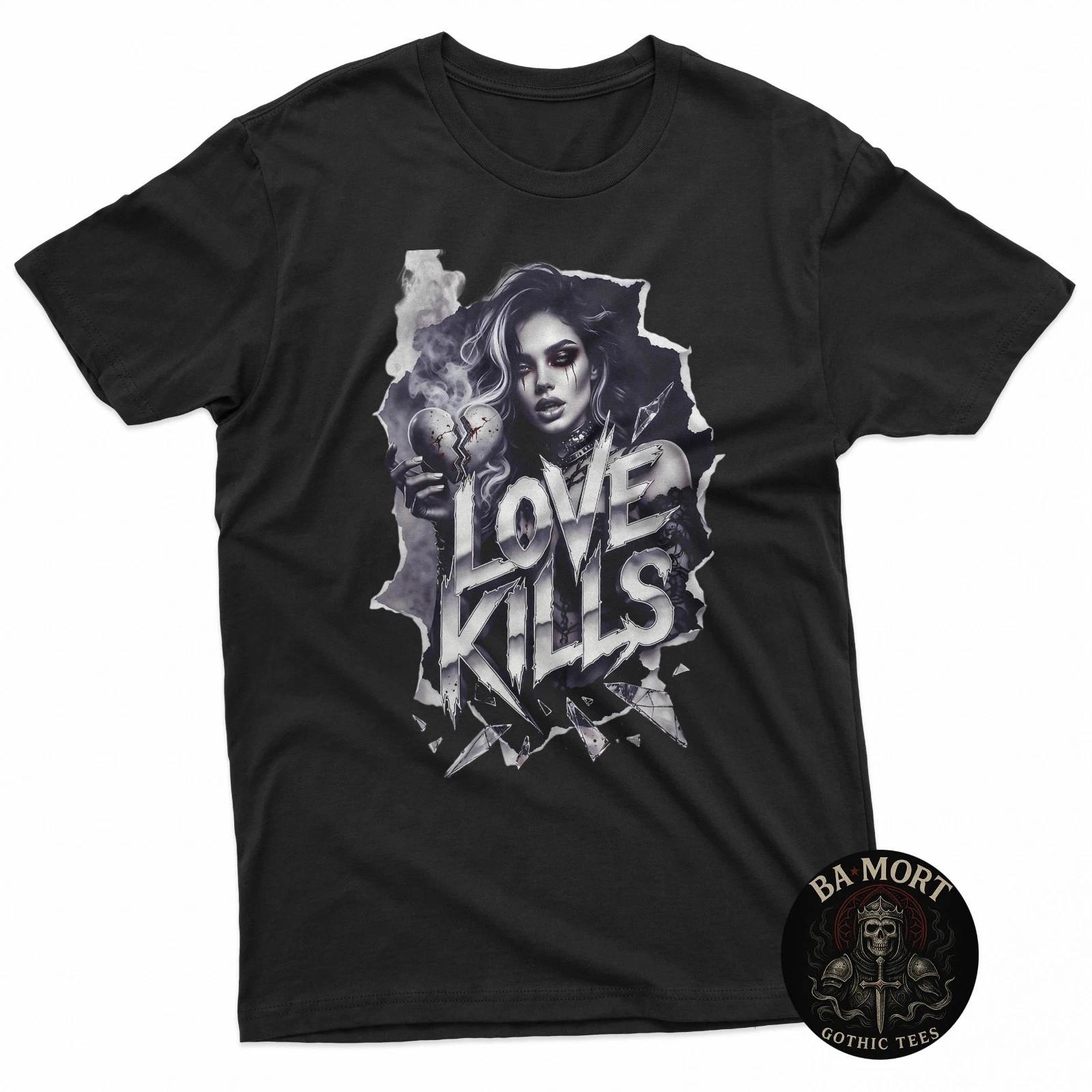 

Gothic Woman Holding Broken Smoking Heart 100% Cotton T-shirt Mens Tees Top S