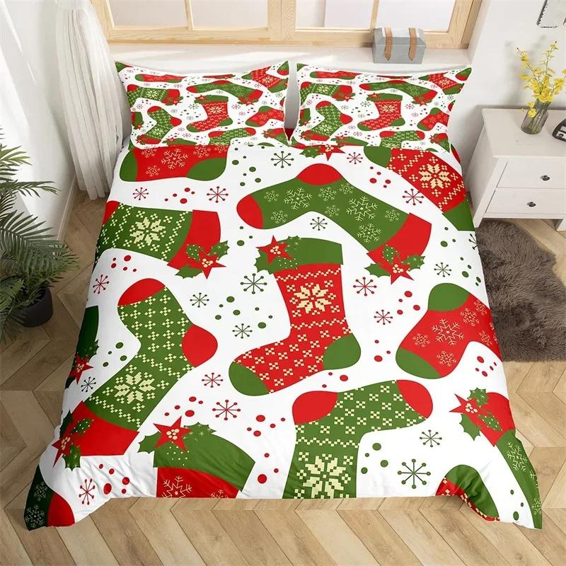 Weihnachts-Bettbezug Cartoon Schneemann Hirsch Rentier Bettwäsche-Set Einzelgröße Mikrofaser Niedlich Lebkuchen Strumpf Bettdeckenbezug