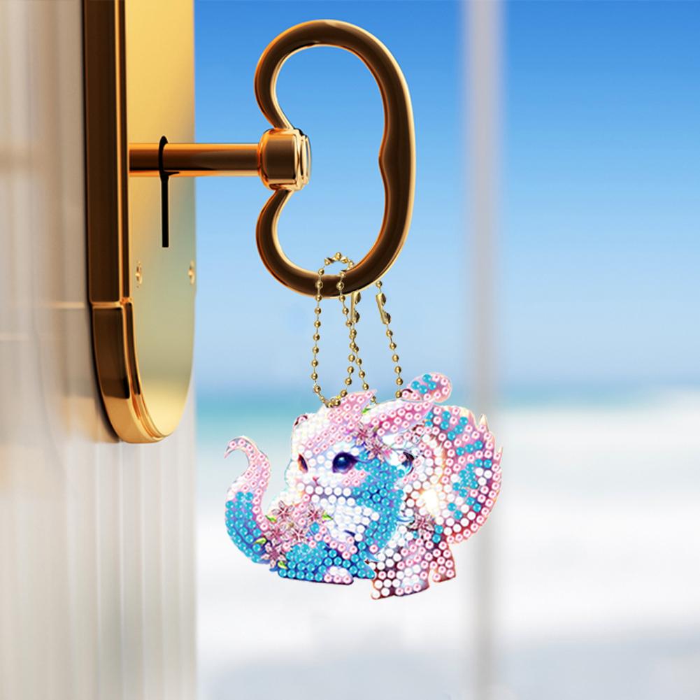 6Pcs Acrylic Double Sided Animals Diamond Painting Keychain Diamond Painting Art Keychain Pendant for Home Birthday Party Decor