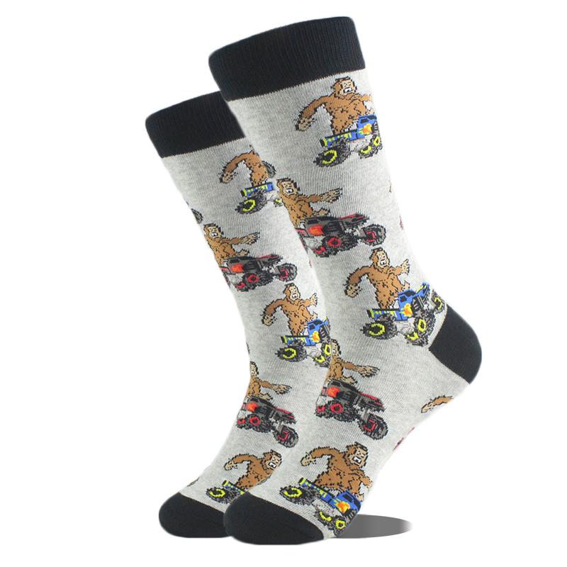Cool Hip Hop Crew Socks Men Funny Animal Squirrel Shark Dinosaur Boxing Dog Fortune Cat Sokken Harajuku Divertidos Chaussette