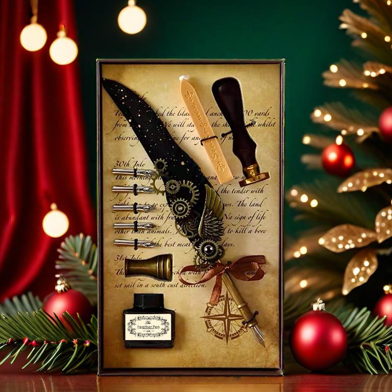 Harry Potter Gold-Sprinkled Fountain Pen Set - Retro Dip Quill Gift