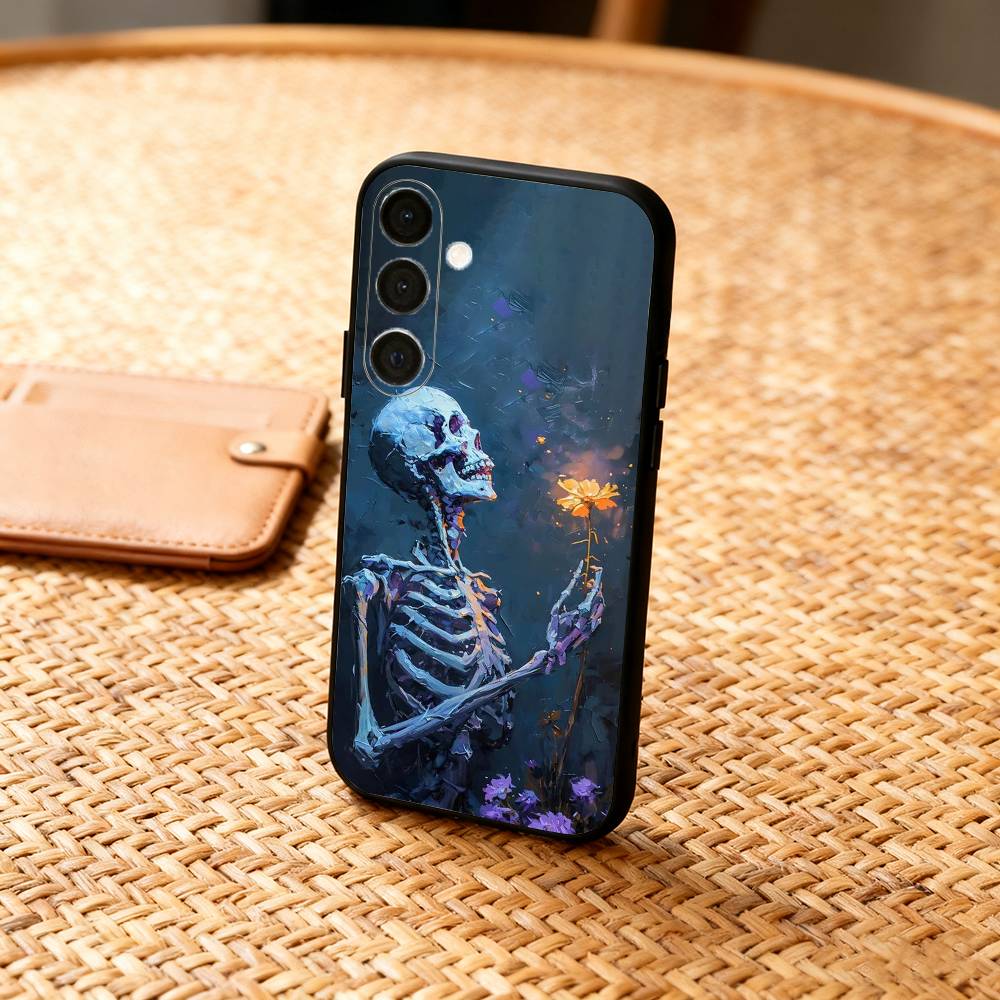 A-Art S-Skeleton S-Skull Phone Case For Samsung A73,72,71,53,52,51,22,91,80, Soft Black Cover