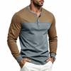 Men's Loose Fit Long Sleeve Shirt with Color Block Button Placket Casual Commute Top