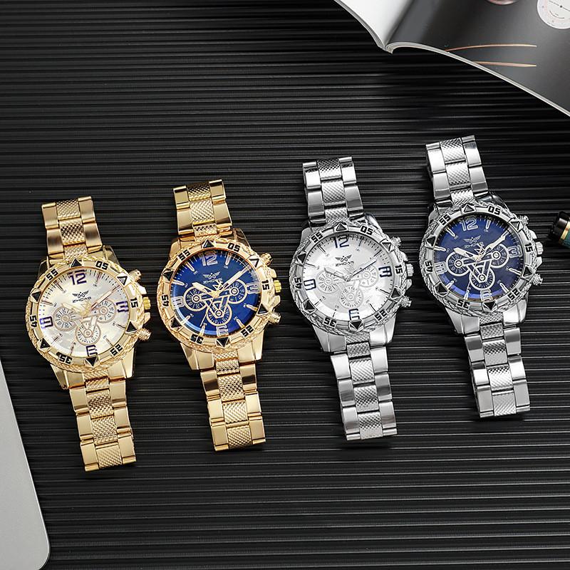 Quartz Mens Watch With Blue Glass Dial And Stainless Steel Strap For Casual Wear
