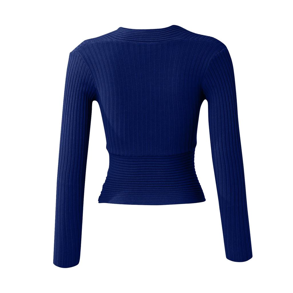 Women's And Winter Long-sleeved V-neck Knitted Sweater Slim Color Pullover Knitted Top