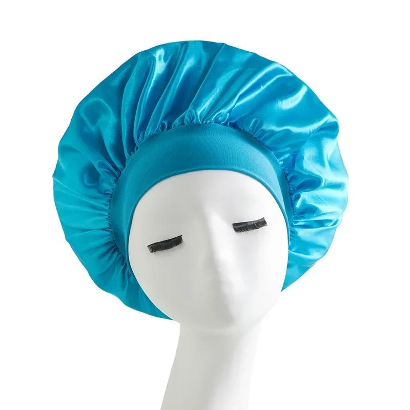 Satin Wide Brim Nightcap Silky Bonnet Hair Wrap for Sleeping Sleep Cap With Elastic Soft Band Styling Cap Hair Wrapping Caps