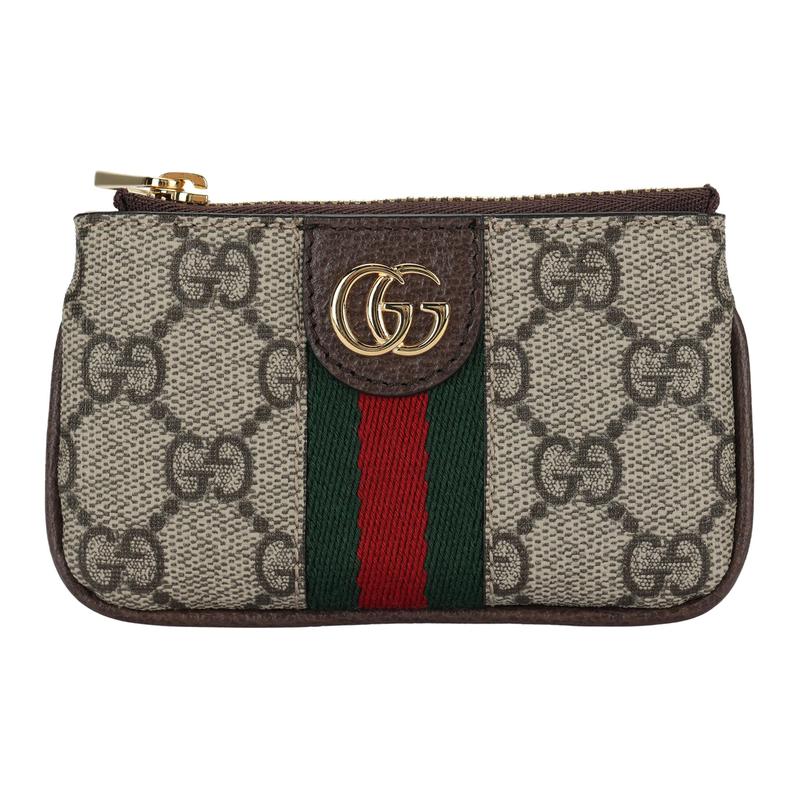 Gucci Ophidia Presbiopia Logo Strisciato Rete Ciondolo Tela con Bordi in Pelle Portamonete Borsa Chiavi Stile Uniforme di Coppia per Uomo e Donna Ebano e Marrone