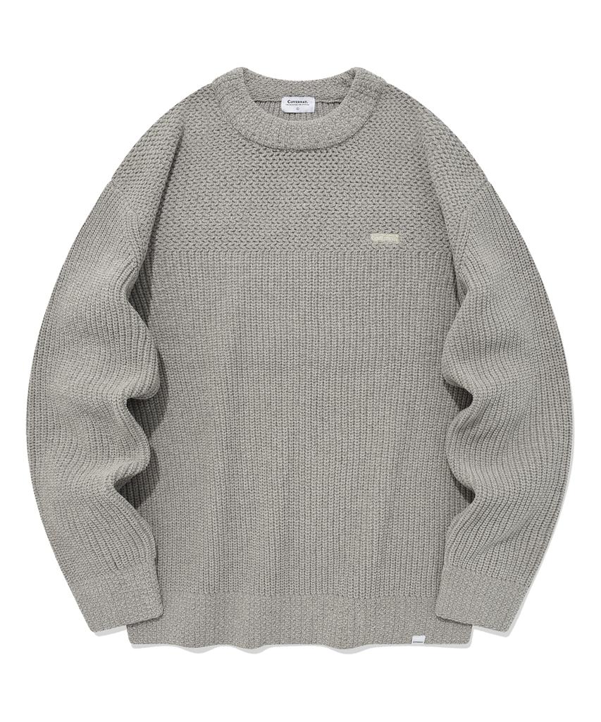 COVERNAT Velvet Box Authentic Logo Crew Neck Knit Light Grey