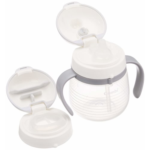 Combi Rakumug Straw & Cup Set, Border, White, 2-Piece Assortment