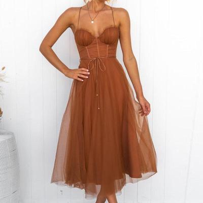 Damen Kleider Mesh Abendkleid Spaghettiträger Formelle Partykleid Kleid