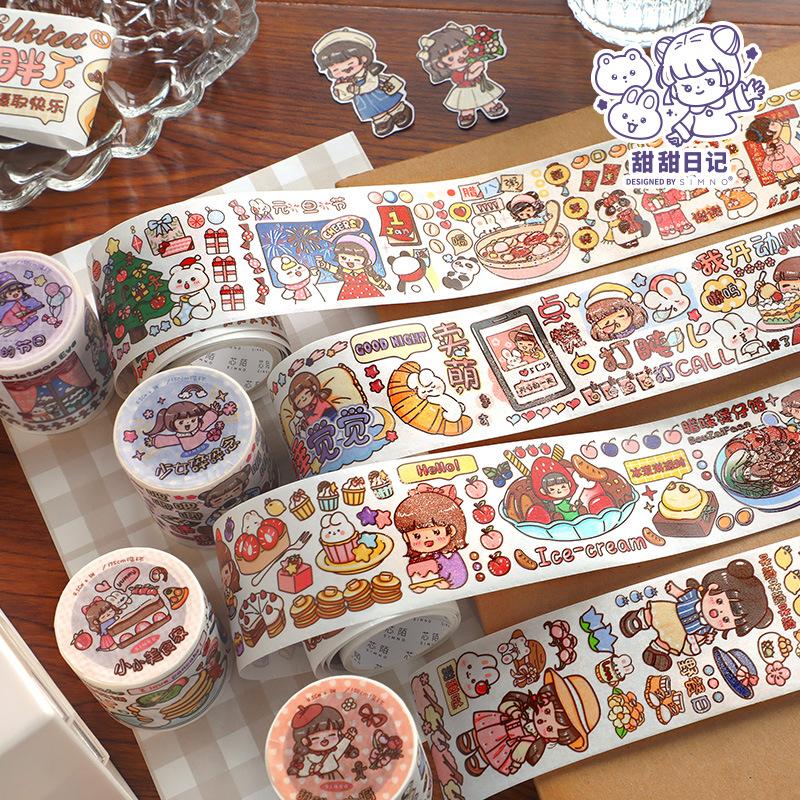 4.5*300cm 1roll Cute Cartoon Washi Tape Set, Kawaii Journal Decorations, DIY Scrapbooking Stickers for Girls