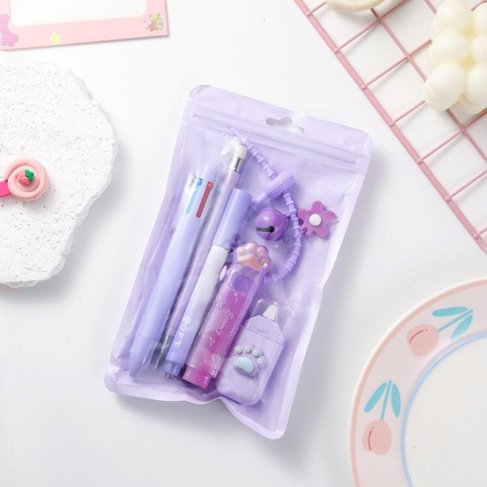11pcs/set 11-in-1 Pencil Eraser Cat Paw Theme Ballpoint Pen Multi-functional Highlighter  Students фиолетовый
