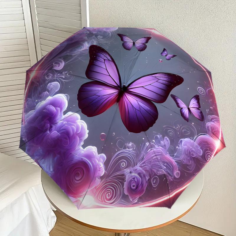 

1pc Purple Butterfly Dreamscape Umbrella with Plastic Handle,Suitable for All Seasons Home Travel Outdoor UmbrellaDD1139