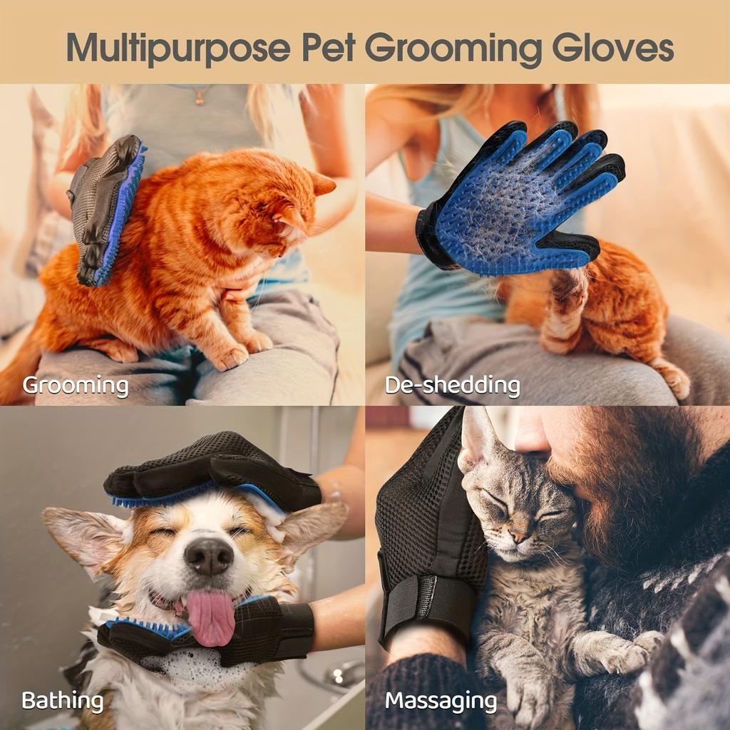 A Pair of Cat and Dog Petting Gloves, Pet Cleaning and Hair-removing Brushes, and Pet Massage and Bathing Gloves