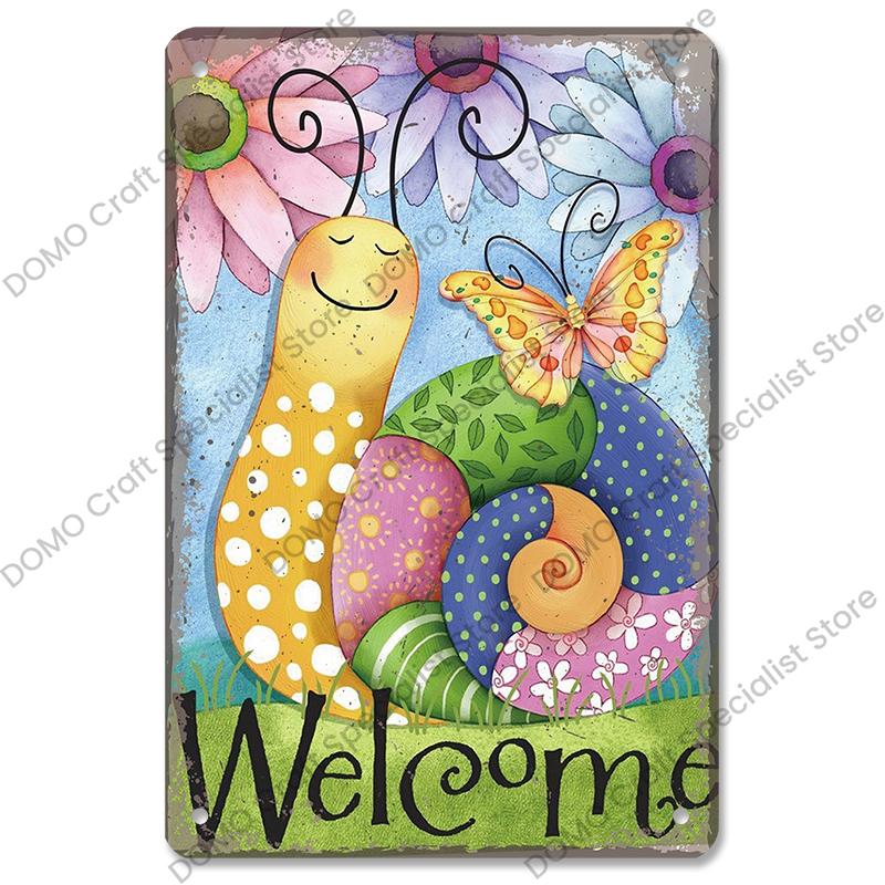 Welcome Poster Metal Plate Vintage Pumpkin Sunflower Bird Metal Tin Signs Wall Decor Garden Door Cafe Party