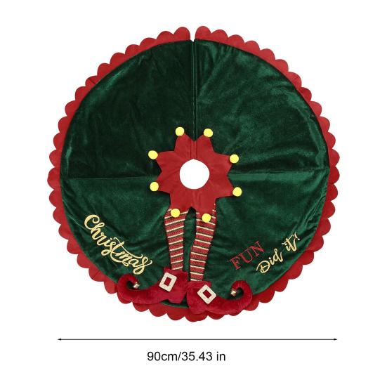 Yousheng Christmas Tree Skirt with Elf Legs Festive Red Green Decorative Wrap Xmas Holiday Base Cover for Indoor Outdoor Use