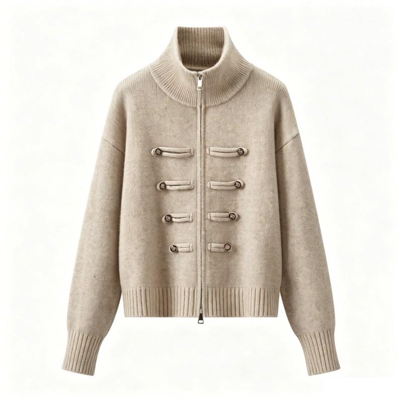 Womens Casual Stand Collar Knit Cardigan Double-breasted Zip Slim Fit Daily Wear