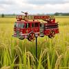 Feuerwehrwagen Bodenspinner Wetterfest Dekorative Wetterfahne Metall Windmühlen Kunstdekoration mit Erdspieß für Garten Hof