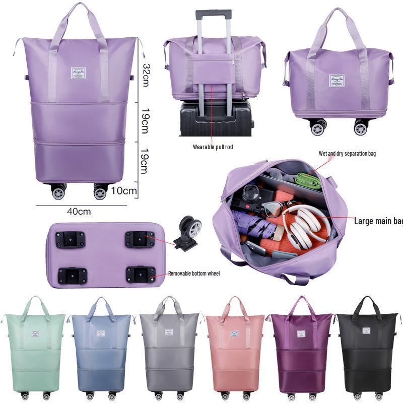 Expandable Waterproof Travel Bag with Universal Wheels – Large Capacity for Business, Student, or Maternity Use, Featuring Wet/Dry Separation