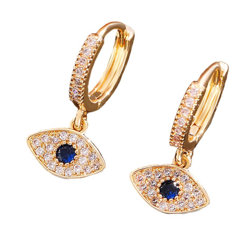 Trendy Gold Color Huggie Earrings for Women Luxury Zircon Blue Evil Eye Charm Dangle Drop Earrings Girls Daily Wear Jewelry Gift