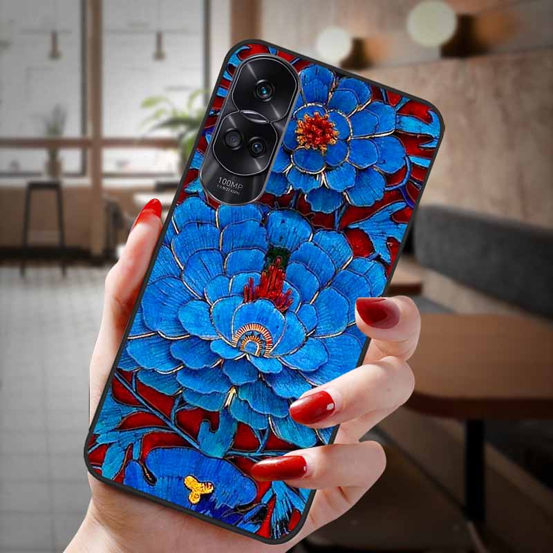 For Honor 90 Lite 5G Case 3D Flower Relief Emboss Silicon Back Cases For Honor 90 Cover Honor90 Pro 90Pro 90Lite Soft Protective
