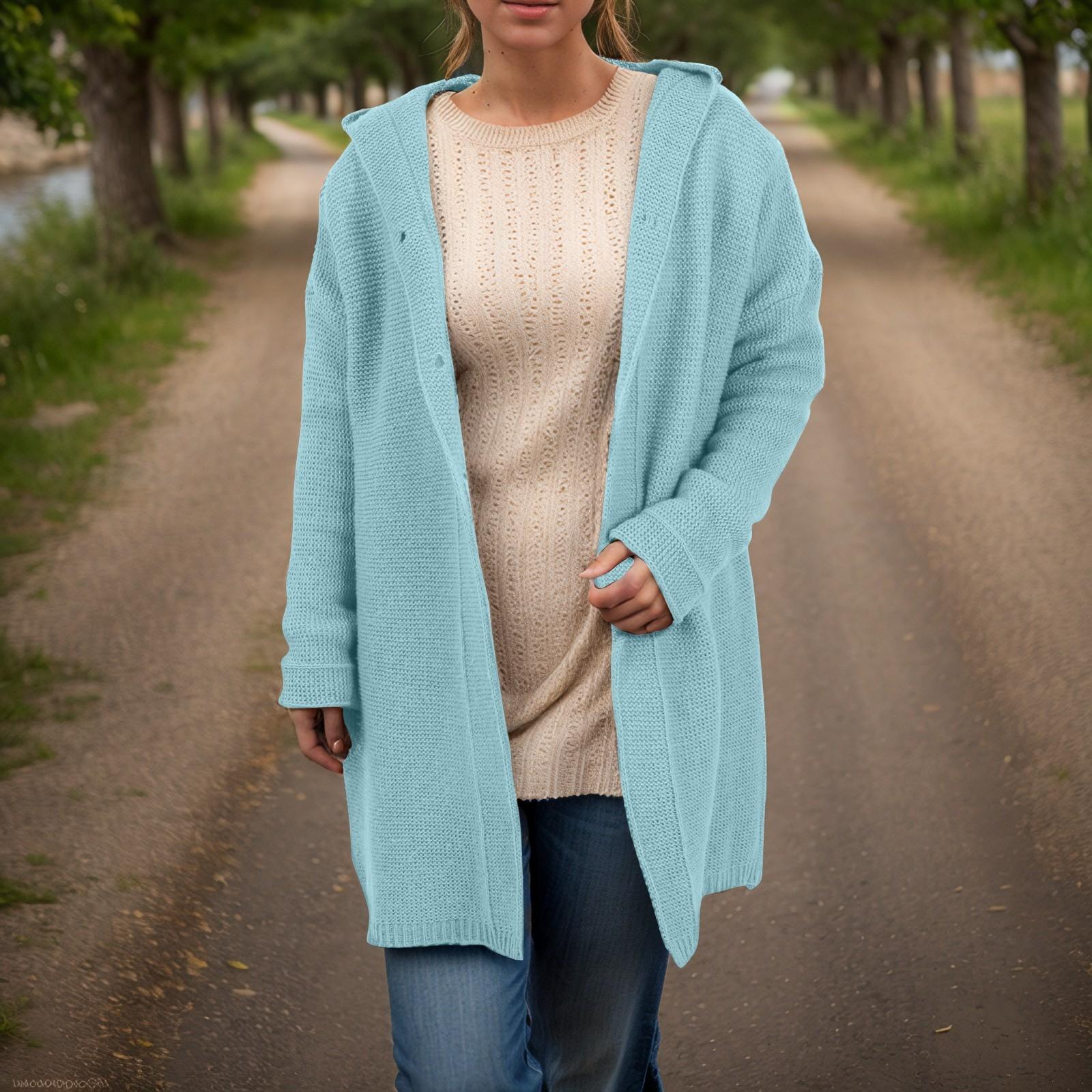 

Женский повседневный однотонный вязаный свитер с капюшоном, свободным воротником и кардиганом, женская куртка-свитер S