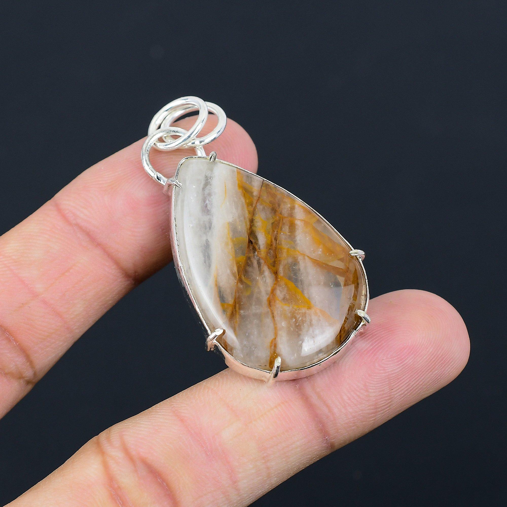 Mothers day Sale Lodolite Quartz Gemstone 925 Sterling Silver Daughter Pendant