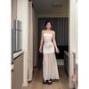 Wind temperament white mesh tube top dress women's spring temperament waist seaside vacation hip wrap long skirt