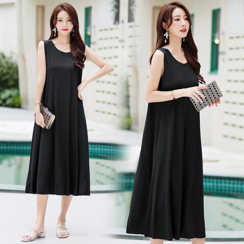 Καλοκαιρινό Αμάνικο Φόρεμα Γυναικείο Elasticity Μονόχρωμο Casual Plus Size Μακρύ Φόρεμα