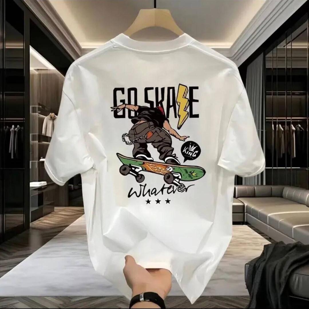 Cross-Border Trendy Brand Heavy Men S Cotton Short-Sleeved T-Shirt Round Neck Trendy Printed Loose Top Clothing 3XL