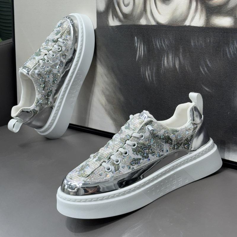 

Обувь в стиле легкой роскоши с горячими бриллиантами, мужская обувь, весенние дышащие низкие кроссовки, повседневная обувь на мягкой подошве 44 чёрный