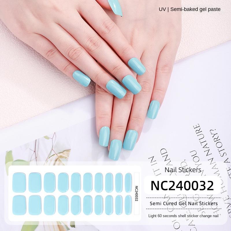 New Solid Color Simple Semi-cured Nail Stickers 20 Finger Gel Nail Stickers