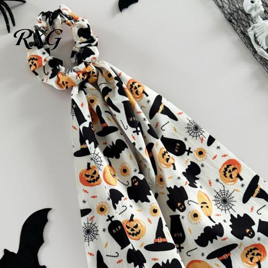 Colorful Hair Tie Halloween Satin Scrunchies for Women, Funny Pumpkin Printed Elastic Ties, Scrunchie Soft Ponytail Holders, Decorative Accessories