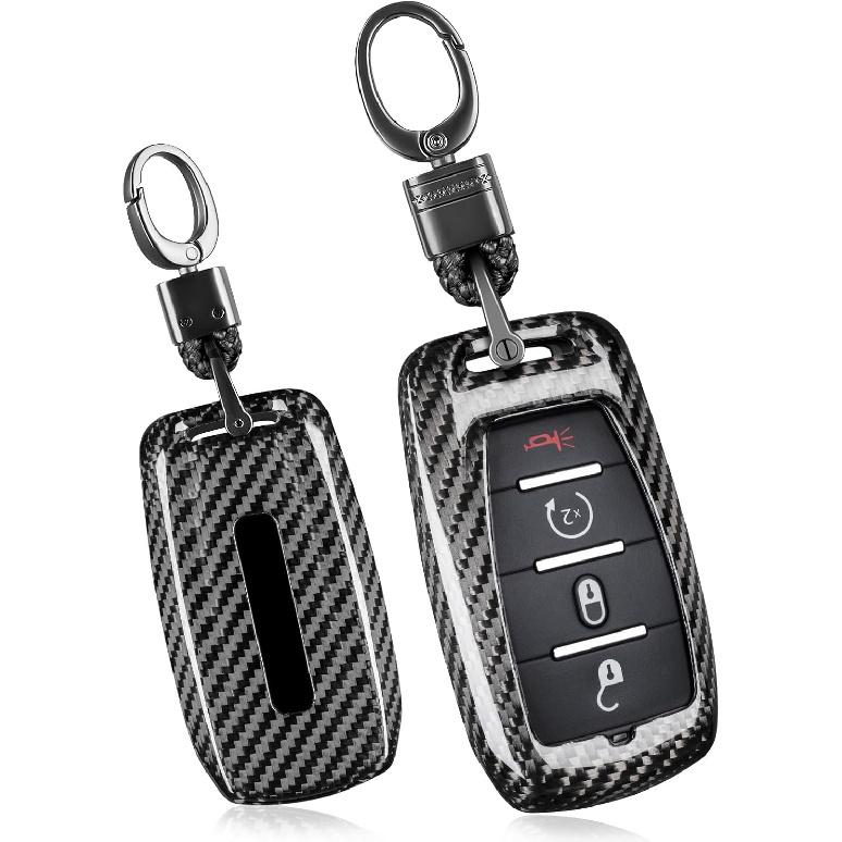 T-carbon Real Glass Fiber Key Fob Protector Keychain Compatible with Ram 1500 2500 3500 TRX Limited Rebel Bighorn Lonestar Laramie Key Fob Cover