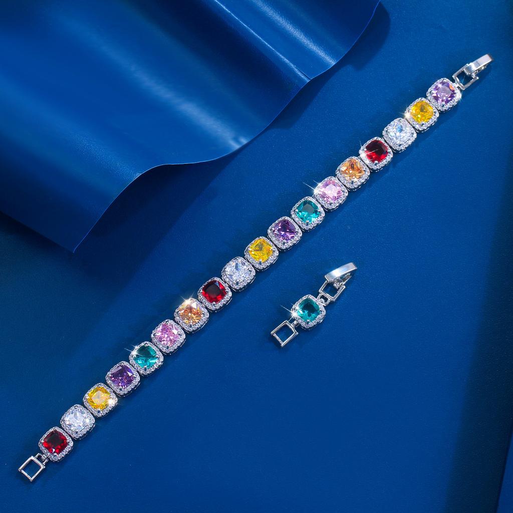 Light Luxury Jewelry Dopamine Geometric Sugar Cube Zircon Bracelet Jewelry Women'S Design High-End Full Diamond Jewelry