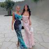 Frühling Sommer Damen Perspektive Urlaub am Meer Slim Fit Camisole Kleid Hohe Taille A Linie Hosenträger Blumendruck Langes Kleid