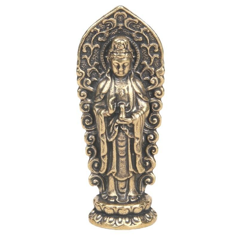 Antiker Messing Western Drei Heilige Bodhisattva Schreibtischornament Bronze Skulptur Buddha Hintergrundbeleuchtung Guanyin Statue