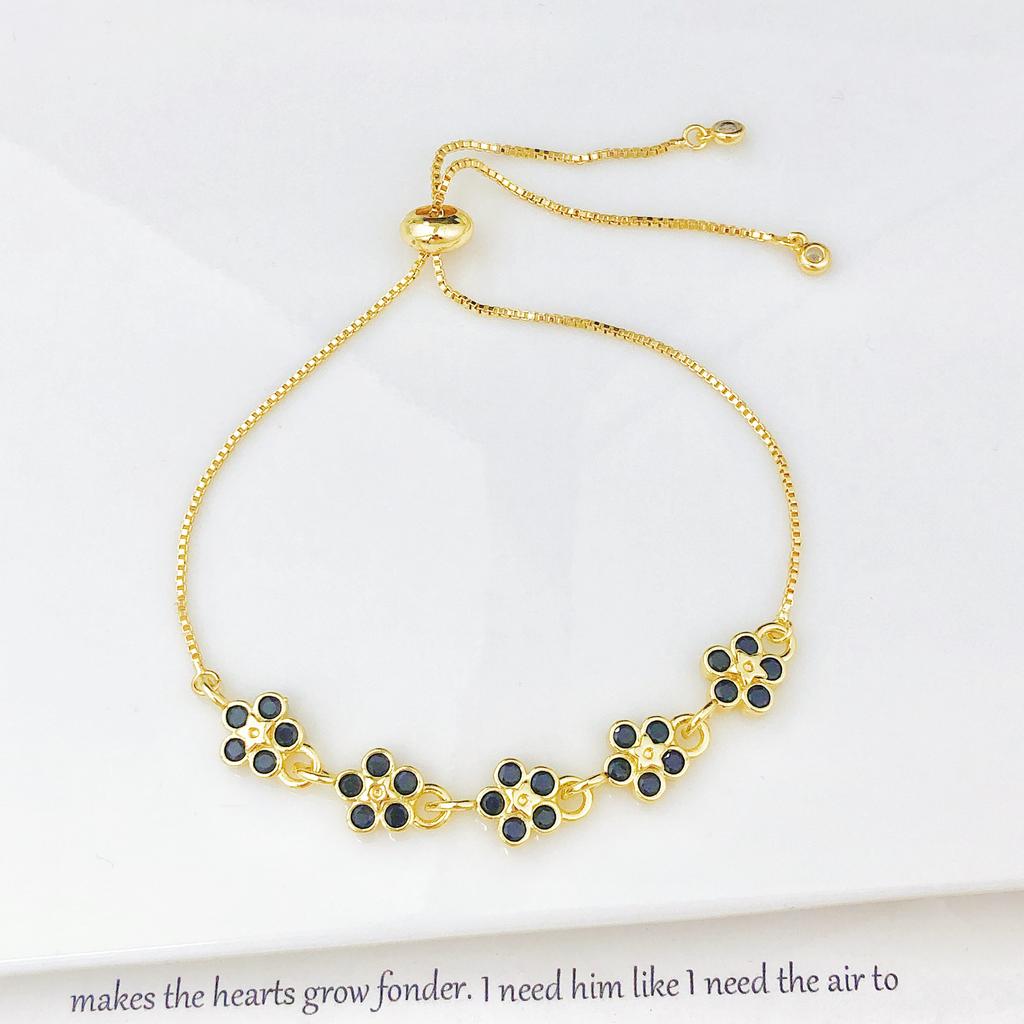 Gold-Plated Adjustable Crystal Flower Plant Bracelet for Women Female New Trend Daily Party Wrist Jewelry Girls Birthday Gift